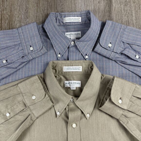 Lot Of 2 Vintage Hathaway Classic Broadcloth Blend Button Up Shirt Size 17 - 34 - Picture 1 of 16